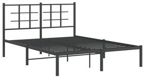 355560 vidaXL Cadru de pat metalic cu tăblie, negru, 135x190 cm