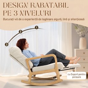 HOMCOM Balansoar din Catifea Fină cu Suport Picioare, Spătar Reclinabil, Stil Scandinav, Crem | Aosom Romania