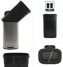 Coș de gunoi argintiu mat cu pedală din oțel 50 l Akira – Spirella