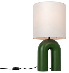 Lampă de masă de design verde cu abajur din in alb - Lotti