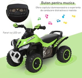 HOMCOM Mini ATV, Motocicletă pentru Copii 18-36 Luni cu Melodii Integrate și Ghidon Larg, 67,5x38x44 cm, Verde | Aosom Romania