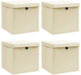 vidaXL Cutii depozitare cu capace 4 buc. crem, 32x32x32 cm, textil
