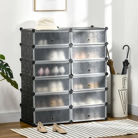 HOMCOM Dulap pentru Încălțăminte Modular cu 12 Cuburi din PP și Oțel Design Versatil Negru și Alb pentru Hol sau Dormitor | Aosom Romania