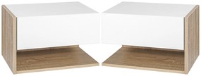 HOMCOM Set de 2 Noptiere murale - Set de 2 Noptiere - Sertar Glisant, Raft, Bicolor Aspect stejar Alb | Aosom Romania