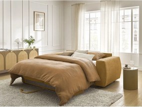 Canapea galben-muștar pentru dormitul zilnic/extensibilă cu tapițerie din chenille 220 cm Hugo – Bobochic Paris