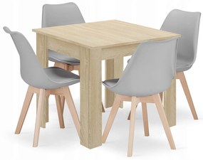 Set de masa 1 + 4, masa MADO 80x80cm stejar sonoma + scaune BALI MARK gri