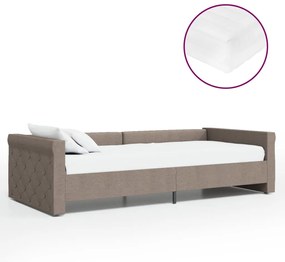 3080320 vidaXL Pat de zi cu saltea și USB, gri taupe, 90x200 cm, textil