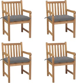vidaXL Scaune de grădină cu perne gri, 4 buc., lemn masiv de tec