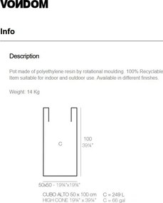 Ghiveci plante design decorativ modern exterior / interior CUBE POT 50x50x100cm
