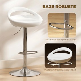 HOMCOM Set 2 Scaune de Bar Rotative cu Suport pentru Picioare și Înălțime Reglabilă, 46x41x76-96 cm, Alb | Aosom Romania