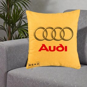 Perna Personalizata cu emblema Audi, 40x40 cm, Galben, Husa Detasabila, Perna Inclusa, BEKZ®