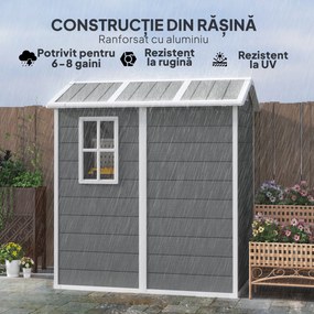 Outsunny Șopron de Grădină din PP cu Podea, Ușă cu Încuietoare și Acoperiș Înclinat, 131x186x198 cm, Gri | Aosom Romania