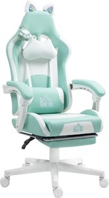Scaun de Gaming Reclinabil HOMCOM cu Suport pentru Picioare și Perne, din Piele Artificială și Spumă, 65x62x116-124 cm, Albastru și Alb | Aosom Romania