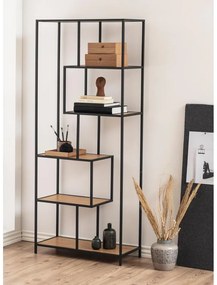 Bibliotecă neagră/cu aspect de lemn de stejar 77x185 cm Seaford – Actona