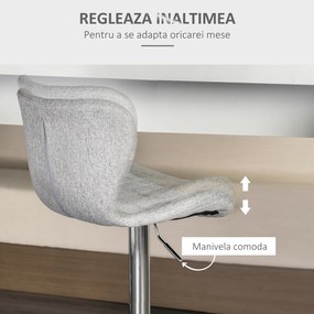 HOMCOM Set 2 Scaune de Bar Rotative cu Înălțime Reglabilă, Tetieră pentru Picioare și Spătar, 47x51,5x111,5 cm, Gri | Aosom Romania