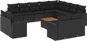 vidaXL Set mobilier de grădină cu perne, 13 piese, negru, poliratan