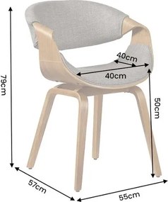 Scaun design scandinav, Lemn de frasin, textil gri texturat ORGANIC