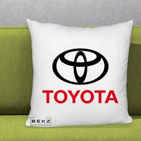 Perna Personalizata cu emblema Toyota, 40x40 cm, Alb Pufos, Husa Detasabila, Perna Inclusa, BEKZ®