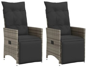 vidaXL Scaune de grădină rabatabile cu perne, 2 buc., gri, poliratan