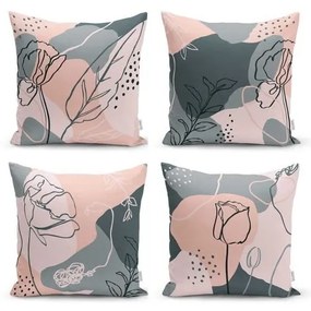 Set 4 fețe de pernă decorative Minimalist Cushion Covers Draw Art, 45 x 45 cm
