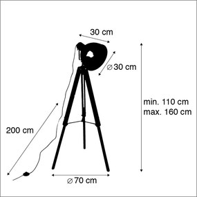 Lampă de podea tripodu industrială din lemn cu gri, cu WiFi A60 - Laos