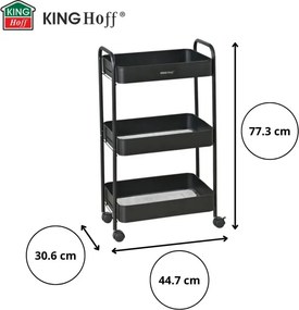 Kinghoff KH 1941 raft mobil, 3 niveluri, 4 roți pivotante 360 grade, negru