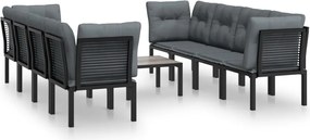 vidaXL Set mobilier de grădină, 9 piese, negru și gri, poliratan