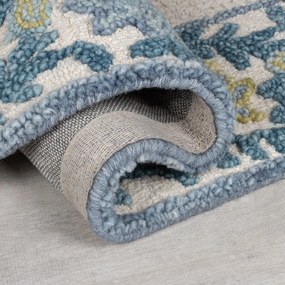 Covor albastru-fildeș țesut manual din amestesc de lână 160x230 cm Myla Floral Frame – Flair Rugs
