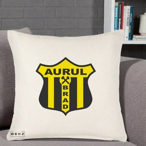 Perna Personalizata Aurul Brad Fotbal, 40x40 cm, Crem Reliefat, Husa Detasabila, Perna Inclusa, BEKZ®