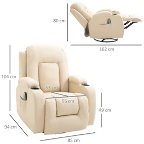 Fotoliu Relax pentru Masaj HOMCOM, Rabatabil, Imitatie de Piele Bej, 8 Puncte de Masaj, 85x94x104cm | Aosom RO