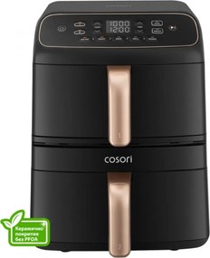 Friteuză cu aer cald Cosori Turbo Tower Compact CAF-DC861, 2630 W, 2 x 4,3 l, 40-230 °C, 5 programe, acoperire ceramică, sincronizare, negru/aur roz