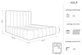 Pat dublu 200x200 cm gri tapițat cu spațiu de depozitare și somieră Kelp – Micadoni Home