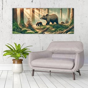 Tablou - Urși în pădure (120x50 cm)