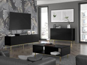 Masă TV C 3D 150 Rowanna (Negru lucios + Auriu). 1125044