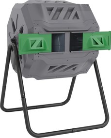 Outsunny Compostor Rotativ cu 2 Secțiuni și 8 Prize de Aerisire din Oțel și PP, 160L, 71x65x96 cm, Gri | Aosom Romania