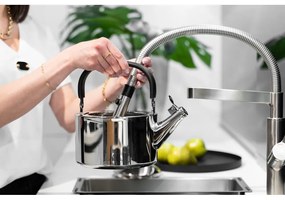 Ceainic din oțel inoxidabil lucios cu capac de presiune Vialli Design Diamante, 1,5 l