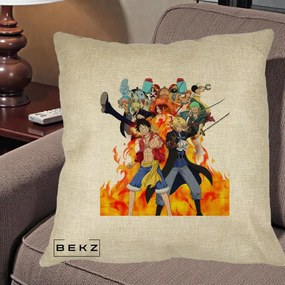 Perna Personalizata One Piece Echipa Straw Hat in Flacari, 40x40 cm, Crem, Husa Detasabila, Perna Inclusa, BEKZ®