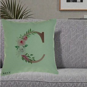 Cadou Personalizat - Perna Personalizata Monograma Rose Gold Litera C, 40x40 cm, Verde, Husa Detasabila, Perna Inclusa, BEKZ®