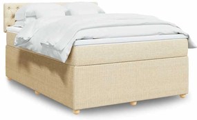 vidaXL Pat box spring cu saltea, crem, 140x200 cm, textil