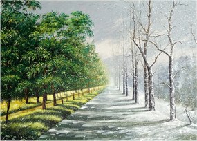 Tablou pe sticlă - Iarna versus vara (70x50 cm)