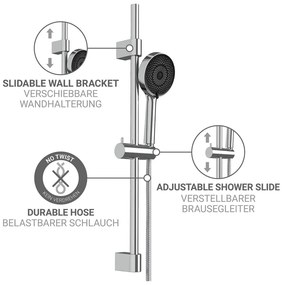 Set de duș argintiu din oțel inoxidabil 70 cm cu duș de mână, cu suport glisant Softwater – Wenko