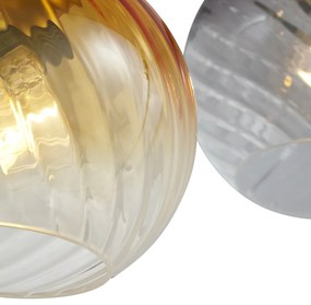 Lampă suspendată bronz cu sticlă dreptunghiulară fumurie, chihlimbar și verde, cu 4 lumini - Bao