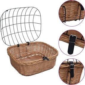 vidaXL Coș frontal bicicletă cu capac, 50x45x35 cm, salcie naturală