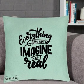 Perna Decorativa Everything You Can Imagine Is Real, 40x40 cm, Verde Menta, Husa Detasabila, Perna Inclusa, BEKZ®