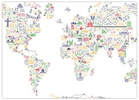 Tablou pe sticlă - Harta pictorială (70x50 cm)