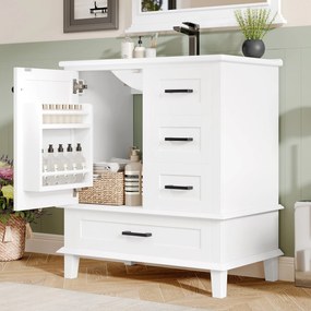 Dulap de baie pe podea cu chiuvetă, spațiu de depozitare variat, 76x46x83,5 cm, Alb