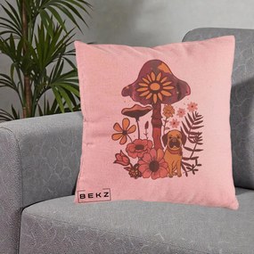 Perna Decorativa Ciuperca Caine Boho, 40x40 cm, Roz, Husa Detasabila, Perna Inclusa, BEKZ®