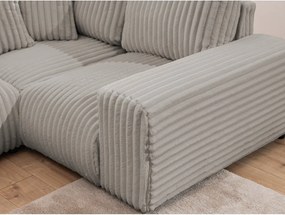 Colțar gri deschis cu tapițerie din catifea reiată (cu colț pe partea dreaptă/în formă de "U") Justin – Ropez