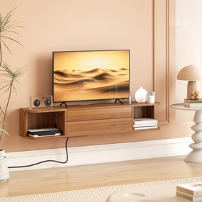 HOMCOM Suport TV suspendat până la 50" cu prize de curent, USB și tip C, sertar și rafturi, 120x24x22.4 cm, Nuc | Aosom Romania