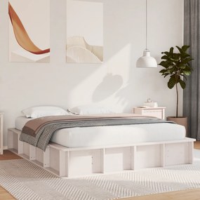 vidaXL Cadru de pat cu spațiu de depozitare – Alb, 150 x 200cm, din pin solid.